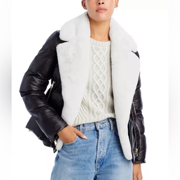 NWT GENERATION LOVE Avila faux fur combo puffer jacket vegan leather moto coat - Picture 5 of 16